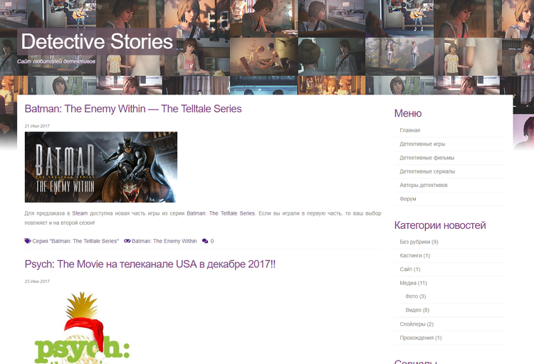 Website about detective stories - Wordpress theme + Wordpress works
